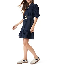 Sam Edelman Ferry Belted Banded Collar Neckline Short Sleeve Shirt Dress