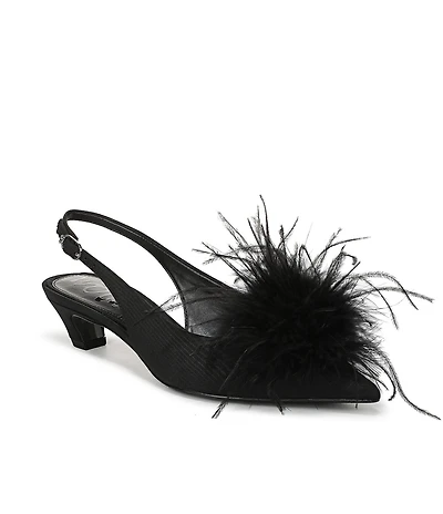 Sam Edelman Finch Feather Pom Pom Textured Fabric Pointed Toe Slingback Pumps