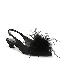 Sam Edelman Finch Feather Pom Pom Textured Fabric Pointed Toe Slingback Pumps