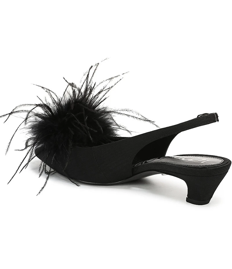 Sam Edelman Finch Feather Pom Pom Textured Fabric Pointed Toe Slingback Pumps