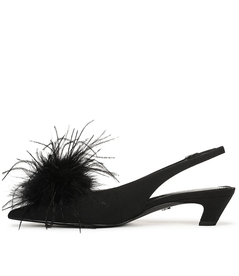 Sam Edelman Finch Feather Pom Pom Textured Fabric Pointed Toe Slingback Pumps
