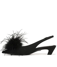 Sam Edelman Finch Feather Pom Pom Textured Fabric Pointed Toe Slingback Pumps