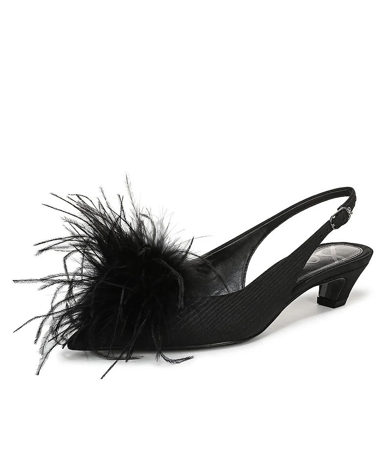 Sam Edelman Finch Feather Pom Pom Textured Fabric Pointed Toe Slingback Pumps