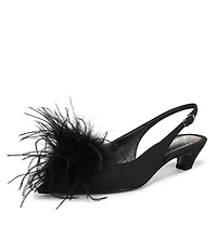 Sam Edelman Finch Feather Pom Pom Textured Fabric Pointed Toe Slingback Pumps