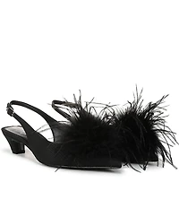 Sam Edelman Finch Feather Pom Pom Textured Fabric Pointed Toe Slingback Pumps