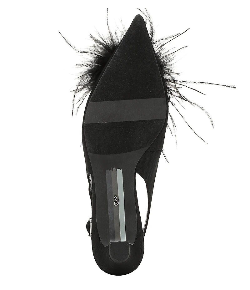 Sam Edelman Finch Feather Pom Pom Textured Fabric Pointed Toe Slingback Pumps
