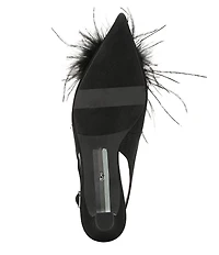 Sam Edelman Finch Feather Pom Pom Textured Fabric Pointed Toe Slingback Pumps
