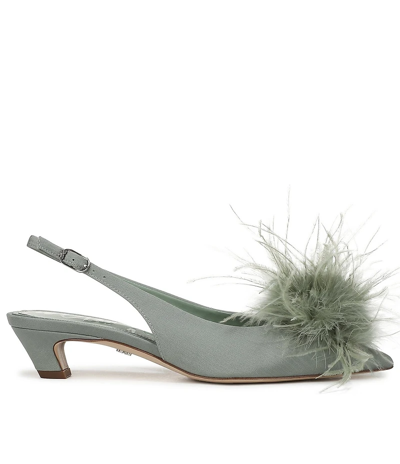 Sam Edelman Finch Feather Pom Pom Textured Fabric Pointed Toe Slingback Pumps