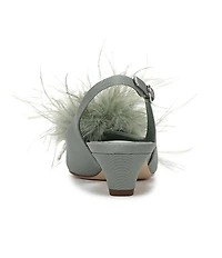 Sam Edelman Finch Feather Pom Pom Textured Fabric Pointed Toe Slingback Pumps