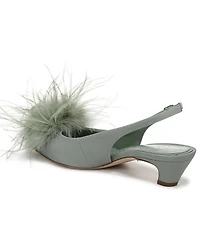 Sam Edelman Finch Feather Pom Pom Textured Fabric Pointed Toe Slingback Pumps