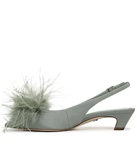 Sam Edelman Finch Feather Pom Pom Textured Fabric Pointed Toe Slingback Pumps