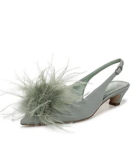 Sam Edelman Finch Feather Pom Pom Textured Fabric Pointed Toe Slingback Pumps