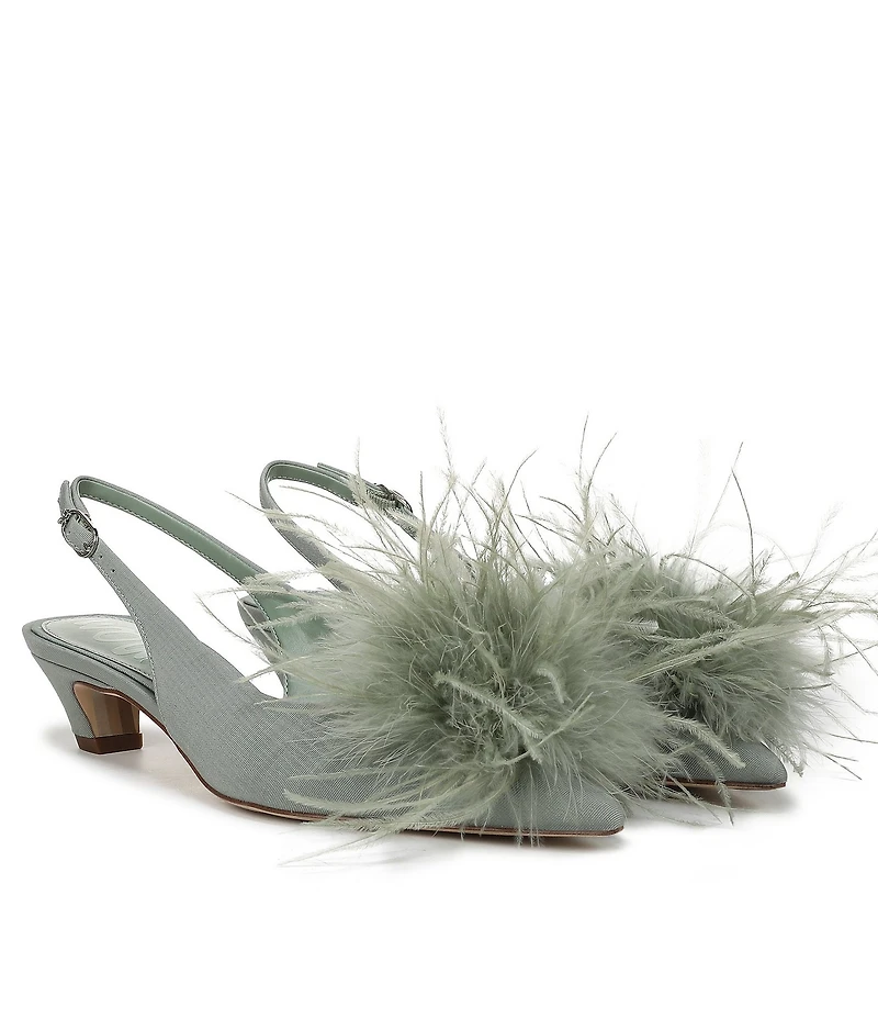 Sam Edelman Finch Feather Pom Pom Textured Fabric Pointed Toe Slingback Pumps