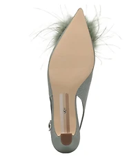Sam Edelman Finch Feather Pom Pom Textured Fabric Pointed Toe Slingback Pumps