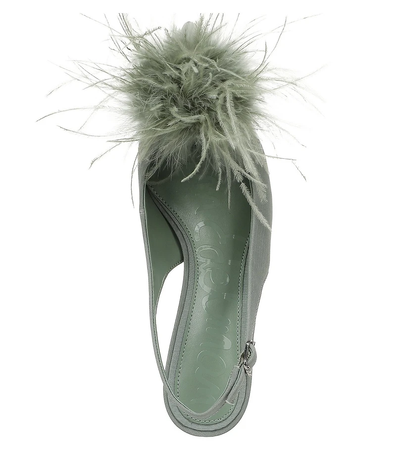 Sam Edelman Finch Feather Pom Pom Textured Fabric Pointed Toe Slingback Pumps