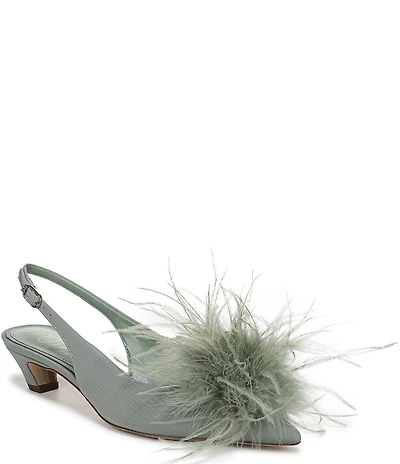 Sam Edelman Finch Feather Pom Pom Textured Fabric Pointed Toe Slingback Pumps