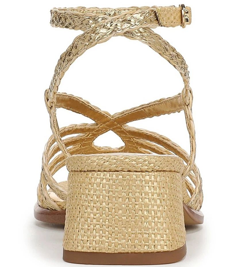 Sam Edelman Fletcher Braided Metallic Raffia Ankle Strap Block Heel Sandals