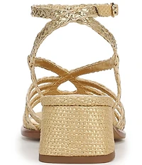 Sam Edelman Fletcher Braided Metallic Raffia Ankle Strap Block Heel Sandals