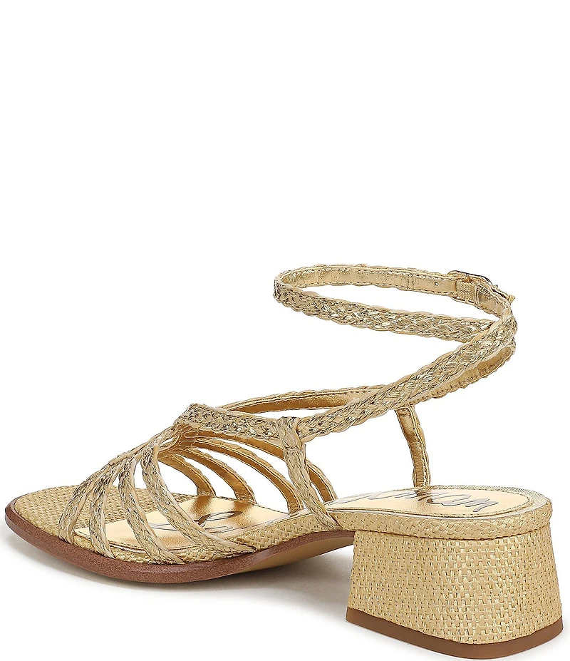 Sam Edelman Fletcher Braided Metallic Raffia Ankle Strap Block Heel Sandals