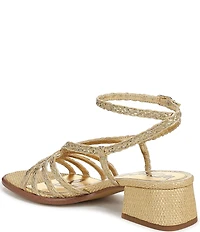Sam Edelman Fletcher Braided Metallic Raffia Ankle Strap Block Heel Sandals