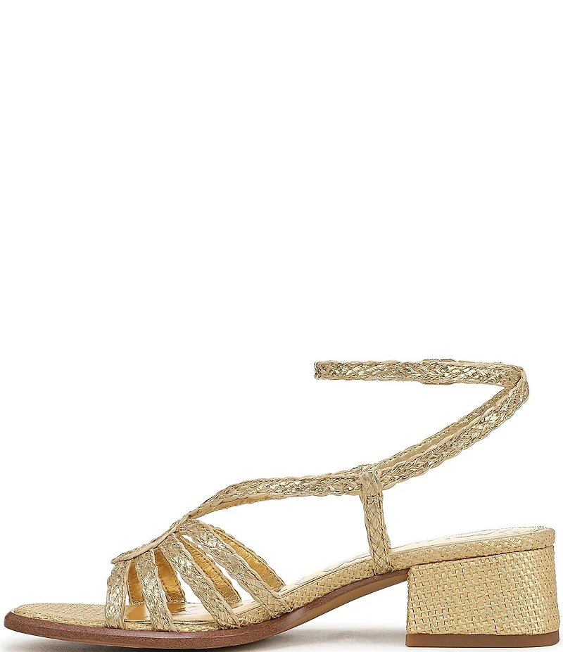 Sam Edelman Fletcher Braided Metallic Raffia Ankle Strap Block Heel Sandals