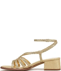Sam Edelman Fletcher Braided Metallic Raffia Ankle Strap Block Heel Sandals