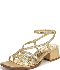 Sam Edelman Fletcher Braided Metallic Raffia Ankle Strap Block Heel Sandals