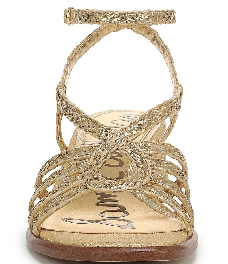 Sam Edelman Fletcher Braided Metallic Raffia Ankle Strap Block Heel Sandals