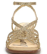 Sam Edelman Fletcher Braided Metallic Raffia Ankle Strap Block Heel Sandals