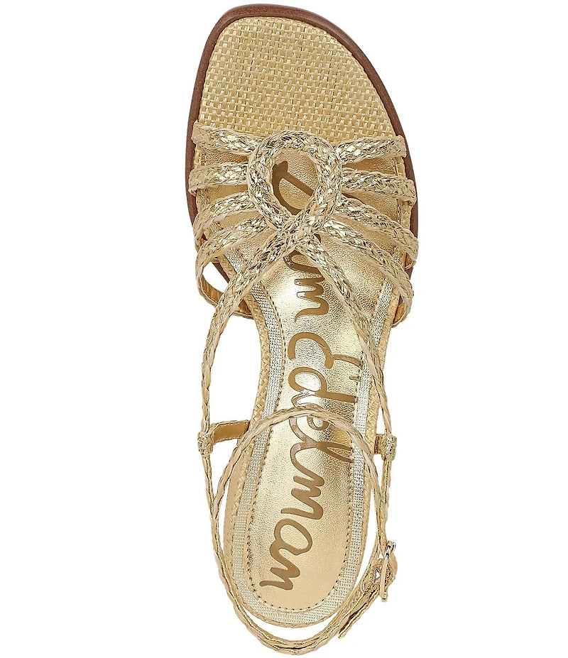 Sam Edelman Fletcher Braided Metallic Raffia Ankle Strap Block Heel Sandals