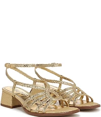 Sam Edelman Fletcher Braided Metallic Raffia Ankle Strap Block Heel Sandals