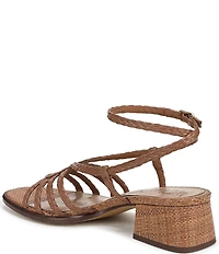 Sam Edelman Fletcher Braided Raffia Ankle Strap Block Heel Sandals