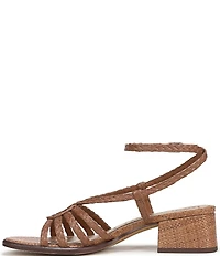 Sam Edelman Fletcher Braided Raffia Ankle Strap Block Heel Sandals