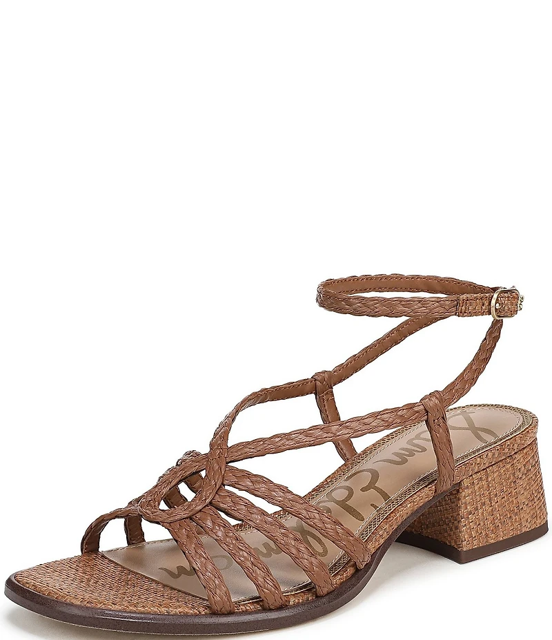 Sam Edelman Fletcher Braided Raffia Ankle Strap Block Heel Sandals