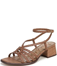 Sam Edelman Fletcher Braided Raffia Ankle Strap Block Heel Sandals