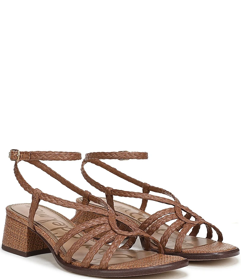 Sam Edelman Fletcher Braided Raffia Ankle Strap Block Heel Sandals