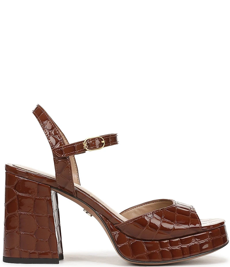 Sam Edelman Fleur Crocodile Embossed Patent Leather Ankle Strap Platform Dress Sandals