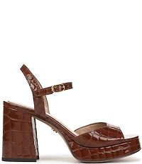 Sam Edelman Fleur Crocodile Embossed Patent Leather Ankle Strap Platform Dress Sandals