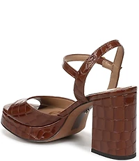 Sam Edelman Fleur Crocodile Embossed Patent Leather Ankle Strap Platform Dress Sandals