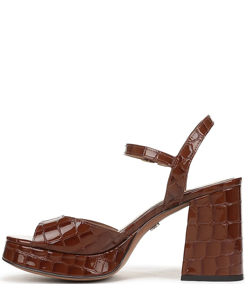 Sam Edelman Fleur Crocodile Embossed Patent Leather Ankle Strap Platform Dress Sandals