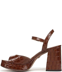 Sam Edelman Fleur Crocodile Embossed Patent Leather Ankle Strap Platform Dress Sandals