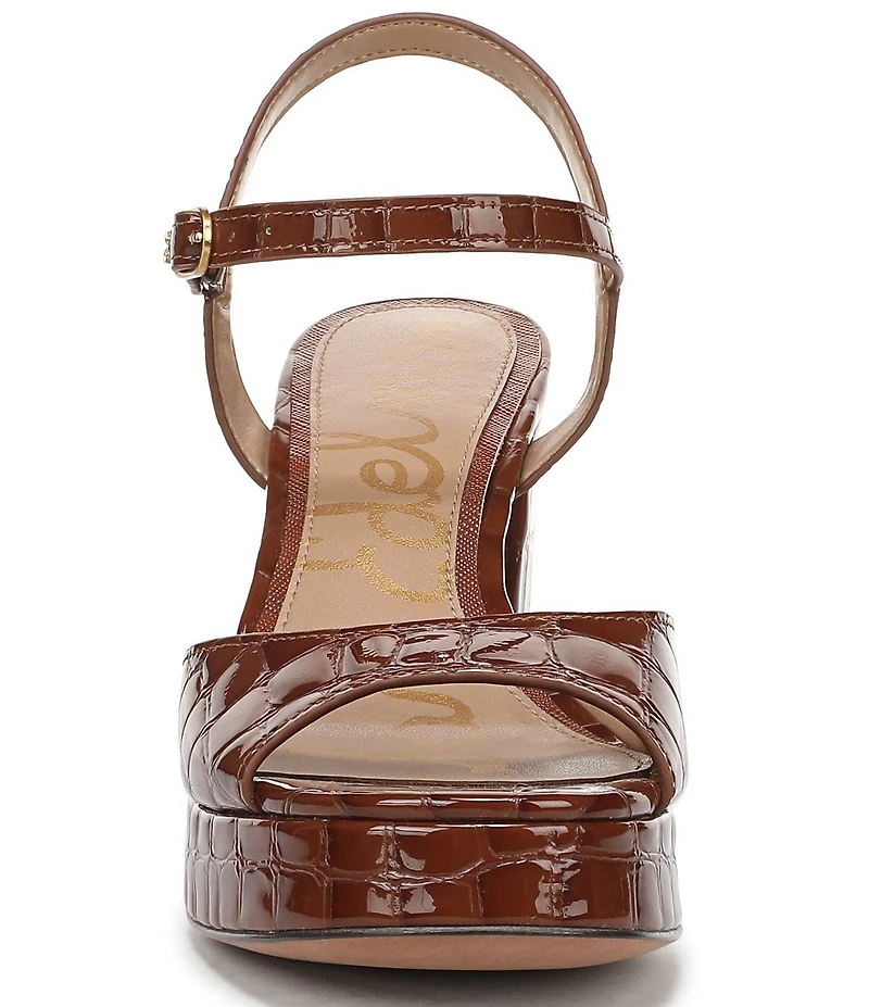 Sam Edelman Fleur Crocodile Embossed Patent Leather Ankle Strap Platform Dress Sandals
