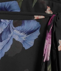 Sam Edelman Floral Print Chiffon V-Neck 3/4 Sleeve Faux Wrap Midi Dress