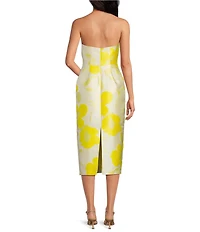 Sam Edelman Floral Print Strapless Sheath Chiffon Midi Dress