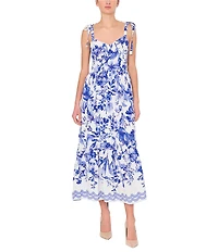 Sam Edelman Floral Print Sweetheart Neck Sleeveless A-Line Midi Dress