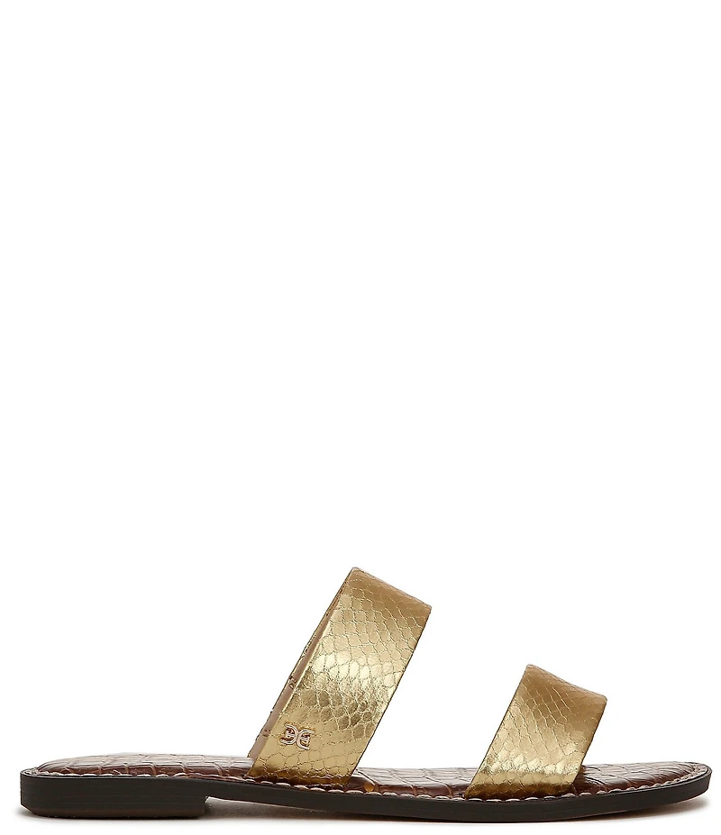 Sam Edelman Gala Metallic Snake Embossed Double Banded Slide Sandals