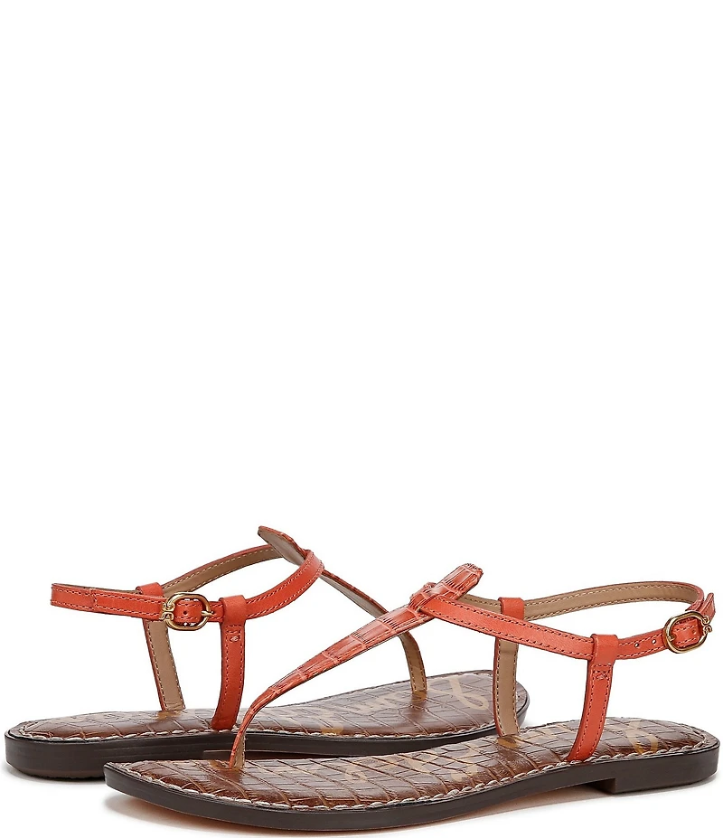 Sam Edelman Gigi Crocodile Leather T-Strap Flat Sandals