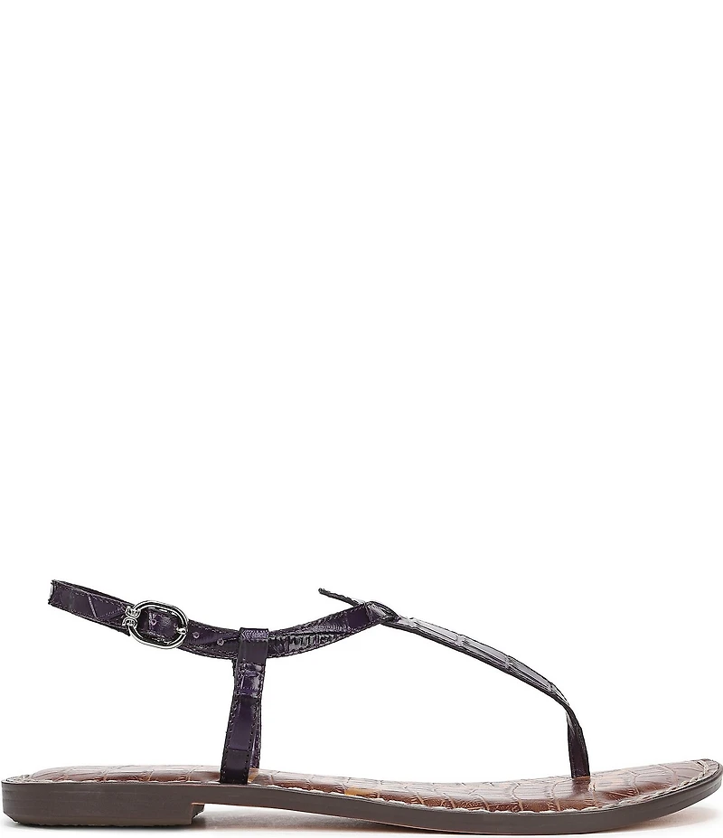 Sam Edelman Gigi Crocodile Leather T-Strap Flat Sandals