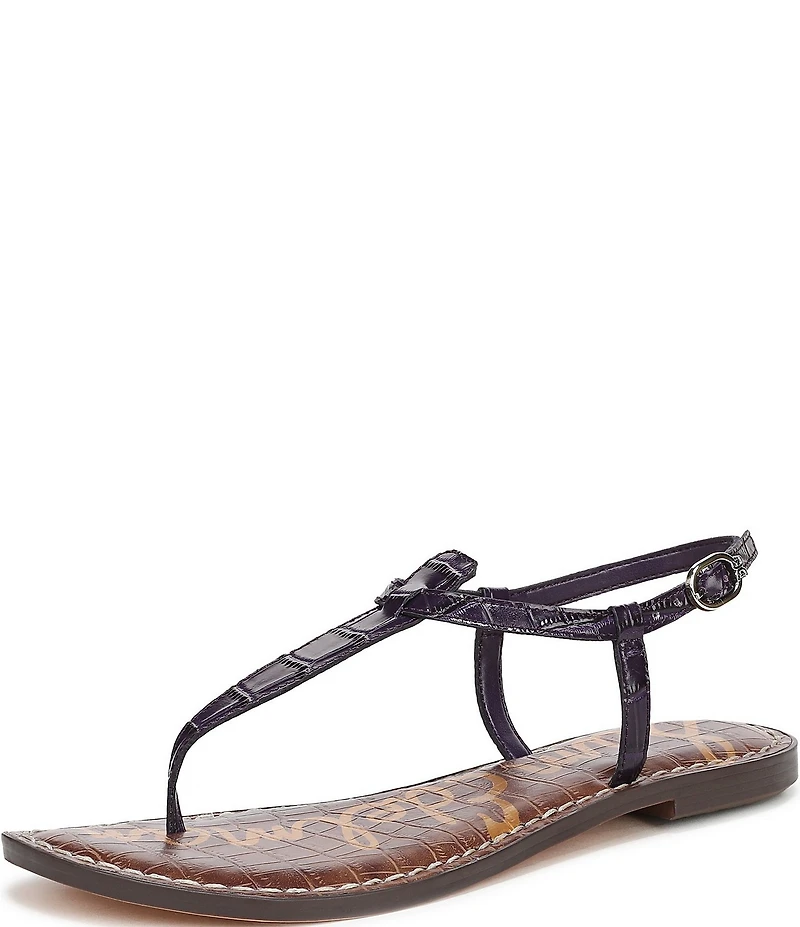 Sam Edelman Gigi Crocodile Leather T-Strap Flat Sandals