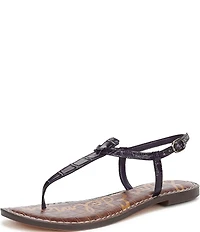 Sam Edelman Gigi Crocodile Leather T-Strap Flat Sandals